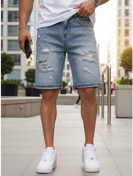 Pánské džínové šortky s dírami modré FashionStreet SX2574