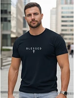 Pánské bavlněné tričko s potiskem BLESSED navy blue FashionStreet NX5124R Pánské bavlněné tričko s potiskem BLESSED navy blue FashionStreet NX5124R
