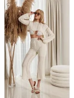 Dámský komplet v barvě ecru crop top a dlouhé kalhoty model 21115773 - MADE IN ITALY