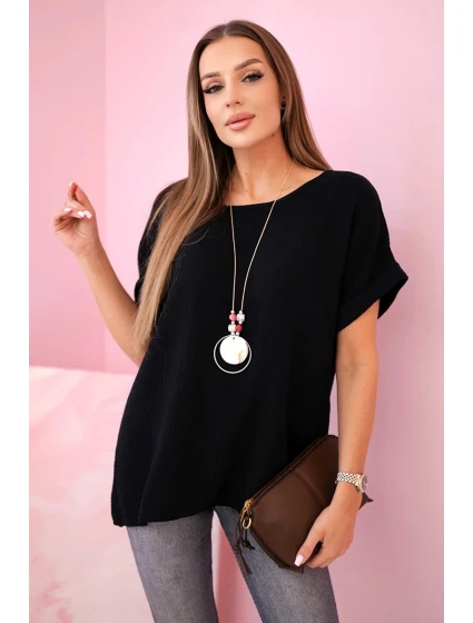 Mušelínová halenka s náhrdelníkem černý