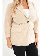 Dámské sako Plus Size manšestrové s klopami a kapsami béžová