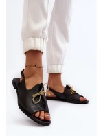 Kožené ploché sandály model 21646269 černé - Zazoo Kožené ploché sandály model 21646269 černé - Zazoo