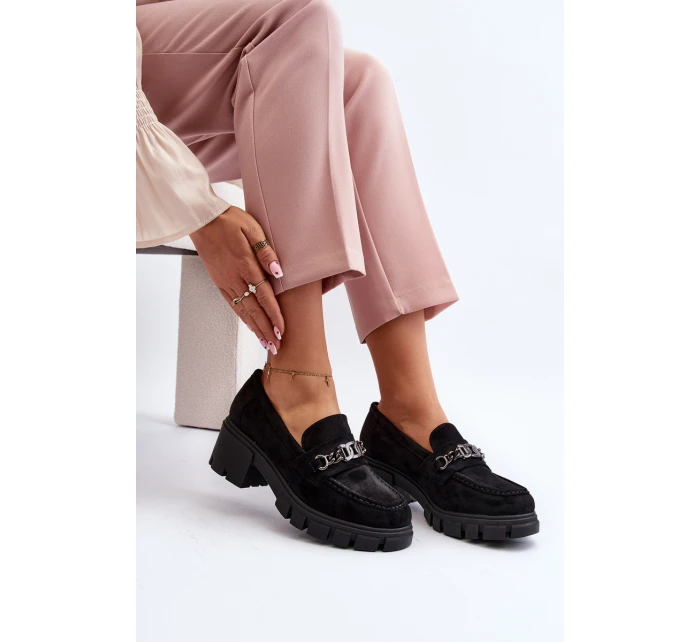 Mokasíny na masivním podpatku černé model 21648089 - VINCEZA