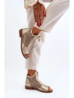 Kožené Prokreslené Sandály Na Zip Zlaté Zazoo 977/L