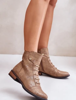 Zateplené dámské boty na plochém podpatku zlaté model 21672463 - Boto