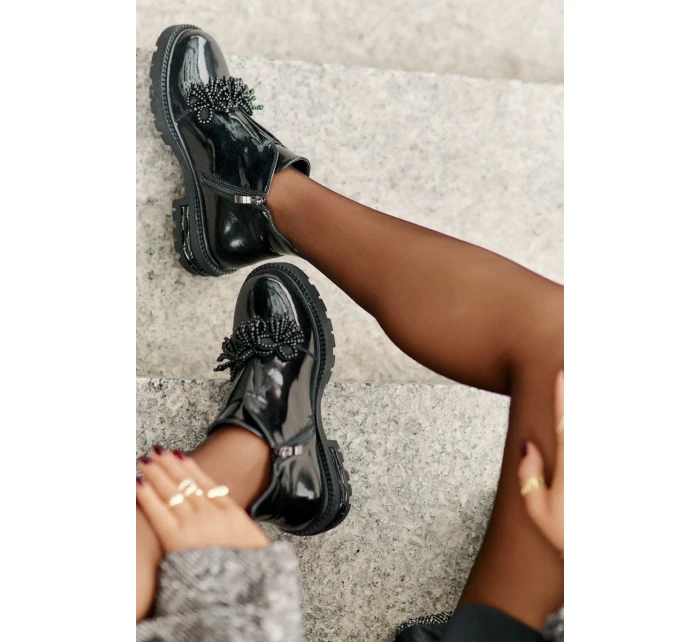 Kožené Lakované Botky S Dekorací Zateplené D&A LZ42-036 Černé