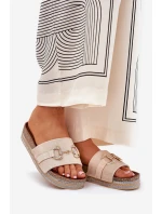 Dámské Klapky Na Platformě Se Zlatou Dekorací A Béžové model 21689922 - Boto Dámské Klapky Na Platformě Se Zlatou Dekorací A Béžové model 21689922 - Boto