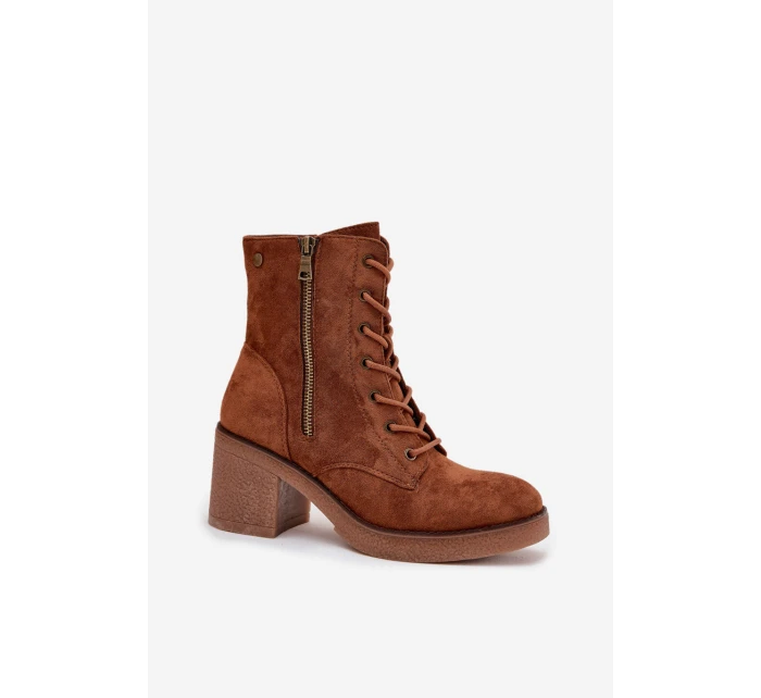 Zateplené dámské kotníkové boty s šněrováním a zipy Camel Paressa