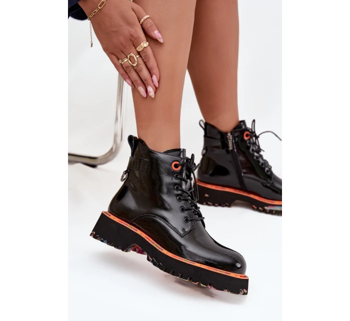 Dámské kotníkové boty z lakované přírodní kůže s izolací Artiker 57C0061 Černé