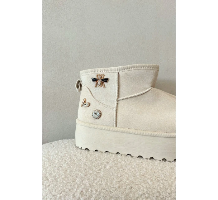 Dámské sněhule na platformě s přezkami světle béžové model 21714207 - Boto
