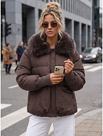 Dámská zimní prošívaná bunda s kožešinou, hnědá, FashionStreet TY5819 Dámská zimní prošívaná bunda s kožešinou, hnědá, FashionStreet TY5819