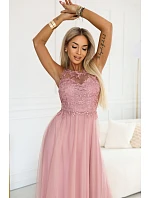 maxi šaty s krajkou a  pudrově růžové model 22122101 - numoco basic