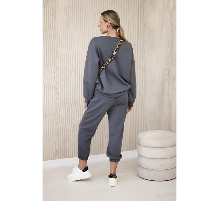 Komplet teplákové + kalhoty máslová látka grafit Komplet teplákové + kalhoty máslová látka grafit