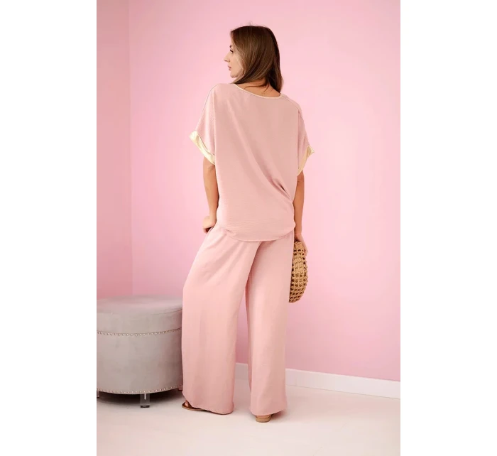 Viskózový komplet se zlatým lemováním tmavě pudrově růžová Viskózový komplet se zlatým lemováním tmavě pudrově růžová