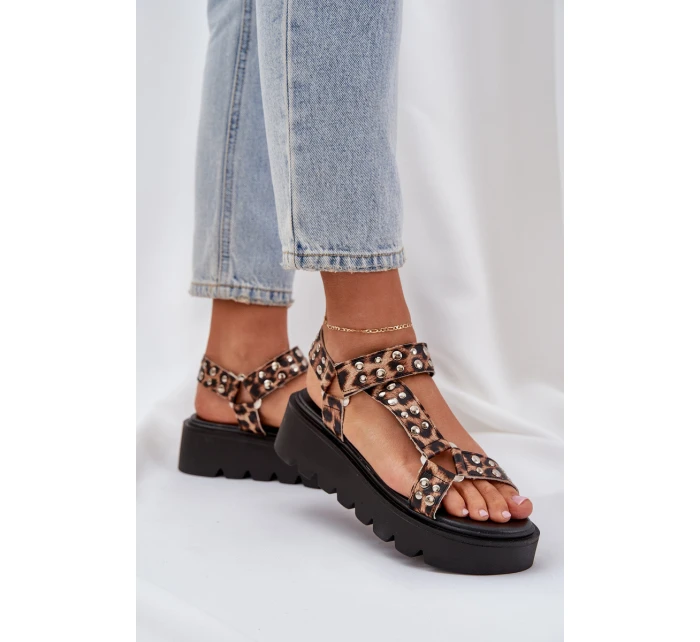 Zdobené Sandály Na Platformě Leopardí Hnědé model 21684515 - Boto Zdobené Sandály Na Platformě Leopardí Hnědé model 21684515 - Boto