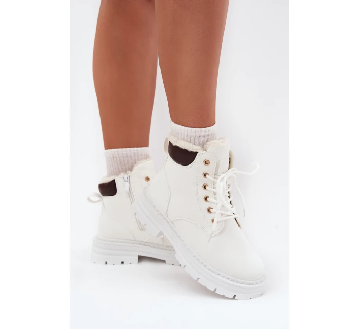 Dámské Zateplené Kozačky Na Zip Bílé Tharika