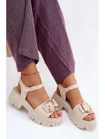 Kožené dámské sandály na platformě s přezkou Vinceza Béžové