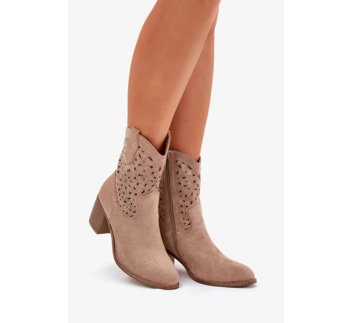 Dámské kotníkové boty S.Barski kovbojky na podpatku – béžové Dámské kotníkové boty S.Barski kovbojky na podpatku – béžové