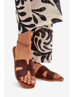 Dámské ploché pantofle s výřezy – tmavě hnědé