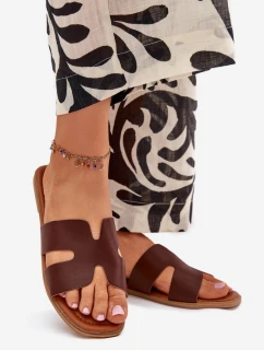 Dámské ploché pantofle s výřezy – tmavě hnědé