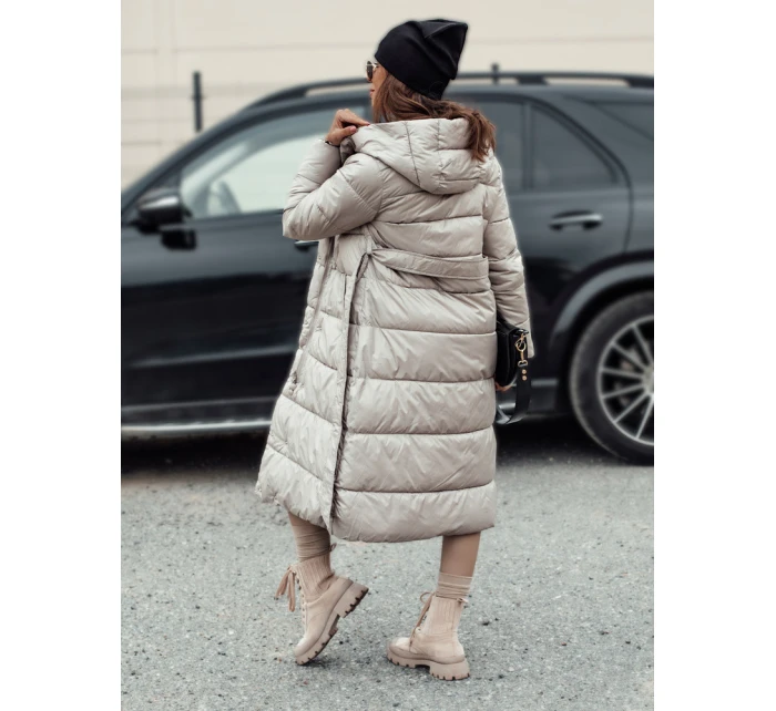 Dámská dlouhá prošívaná bunda s kapucí oboustranná béžová Dstreet model 21980854 - FashionStreet