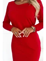 209-12 Bavlněné šaty s širokým páskem na zavazování - ČERVENÉ 209-12 Bavlněné šaty s širokým páskem na zavazování - ČERVENÉ