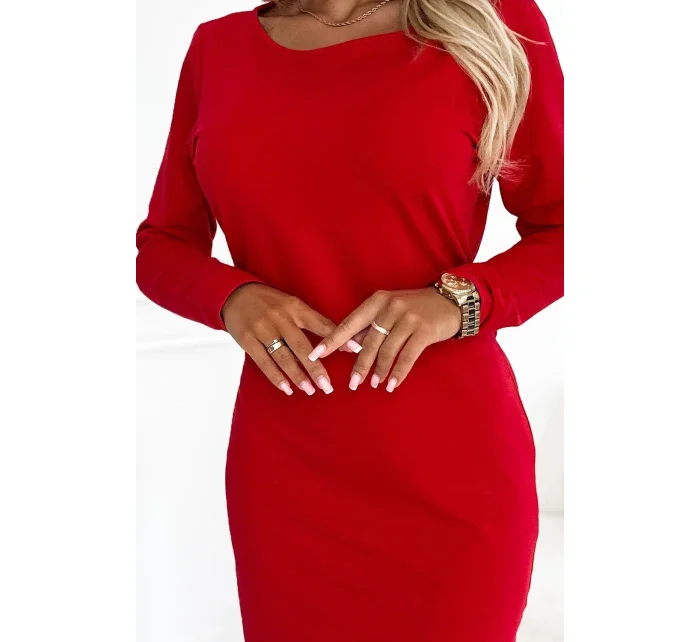 209-12 Bavlněné šaty s širokým páskem na zavazování - ČERVENÉ 209-12 Bavlněné šaty s širokým páskem na zavazování - ČERVENÉ