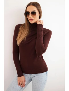Dámský svetr z viskózy s rolákem a dlouhým rukávem hnědý