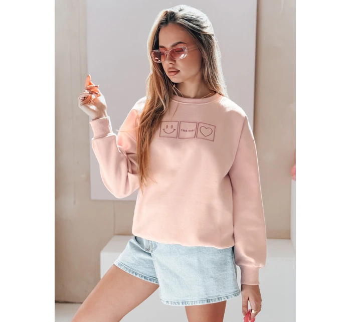 Dámská oversize mikina s výšivkou EASYJOY růžová FashionStreet BY1513