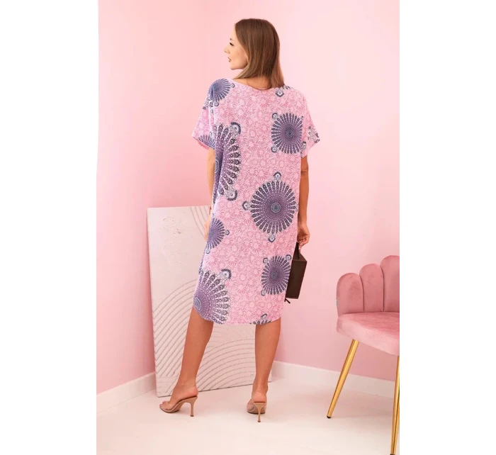 Dámské bavlněné šaty s orientálním vzorem světle růžová