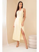 Dámské bavlněné midi šaty bez rukávů s řasením žlutá Dámské bavlněné midi šaty bez rukávů s řasením žlutá