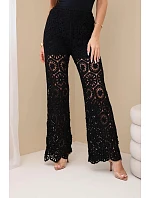 Dámské bavlněné krajkové kalhoty se širokými nohavicemi a elastickým pasem černé