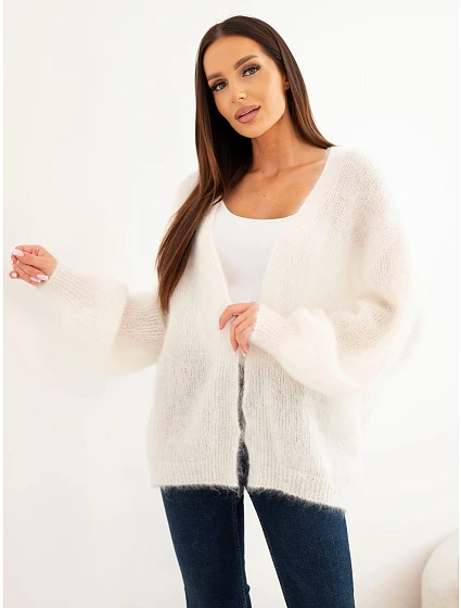 Dámský svetr volného střihu bez zapínání z kid ecru model 22366894 - K-Fashion