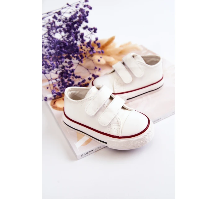 Dětské Kůže tenisky se suchým zipem Bílé Foster