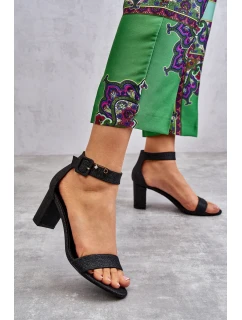 Lesklé sandály na podpatku Černé Maxim
