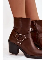 Zateplené dámské kotníkové boty na podpatku s ozdobným hnědé model 21758921 - Boto Zateplené dámské kotníkové boty na podpatku s ozdobným hnědé model 21758921 - Boto