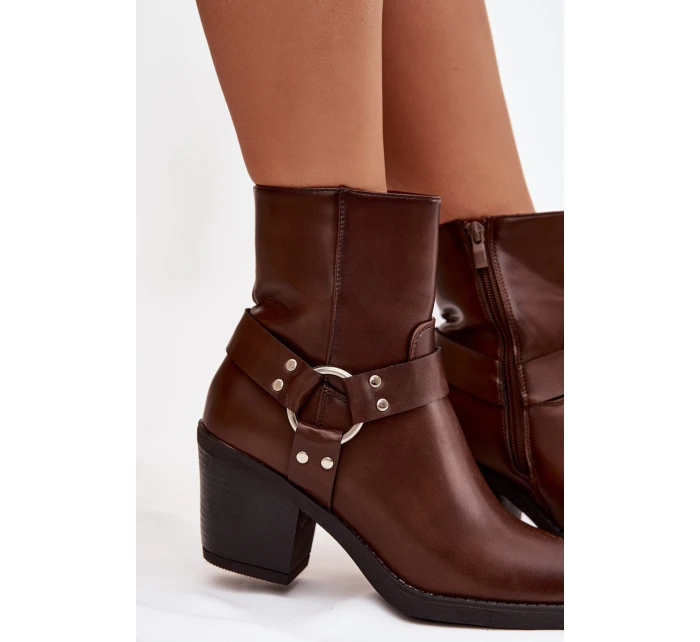 Zateplené dámské kotníkové boty na podpatku s ozdobným hnědé model 21758921 - Boto Zateplené dámské kotníkové boty na podpatku s ozdobným hnědé model 21758921 - Boto