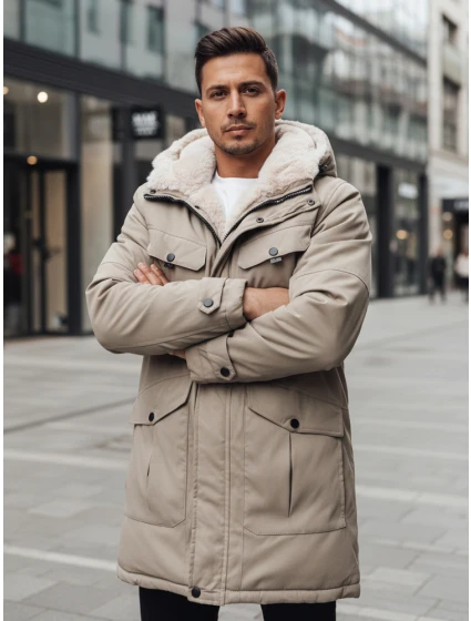 Pánská zimní bunda parka s kapucí béžová FashionStreet TX4969z