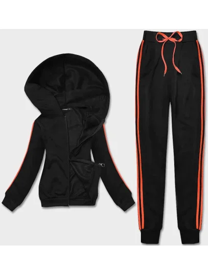 Černo-oranžový dámský teplákový komplet s lampasy (KK0057) Černo-oranžový dámský teplákový komplet s lampasy (KK0057)