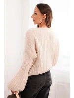 Dámský svetr z mohairu s balónovými rukávy béžový Dámský svetr z mohairu s balónovými rukávy béžový