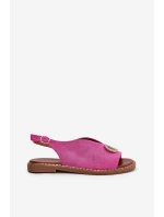 Dámské Sandály S Dekorací Na Plochém Podpatku Eko Sametové Růžové model 21685735 - Boto
