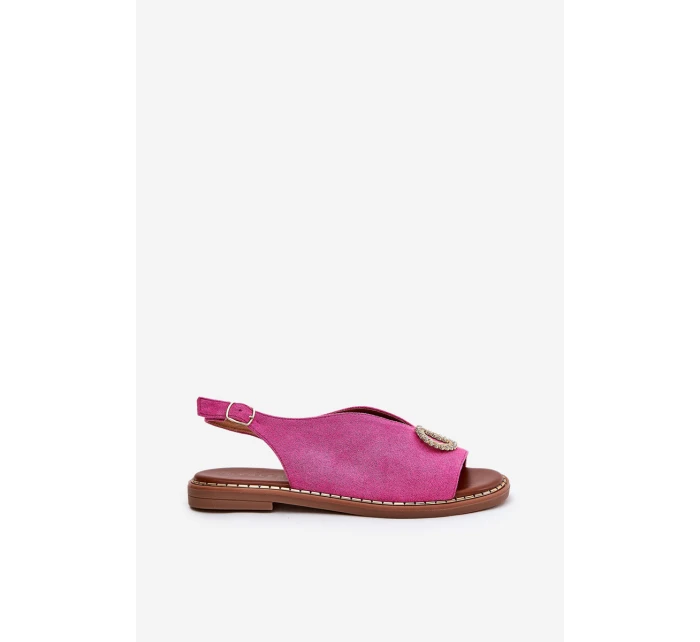 Dámské Sandály S Dekorací Na Plochém Podpatku Eko Sametové Růžové model 21685735 - Boto
