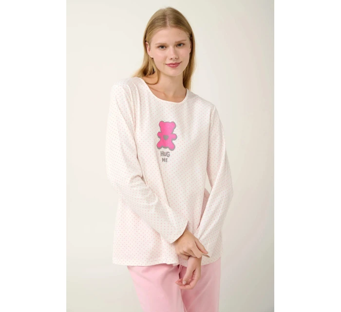 Dámské pyžamo s potiskem 21932 Světle růžová s ecru - Vamp