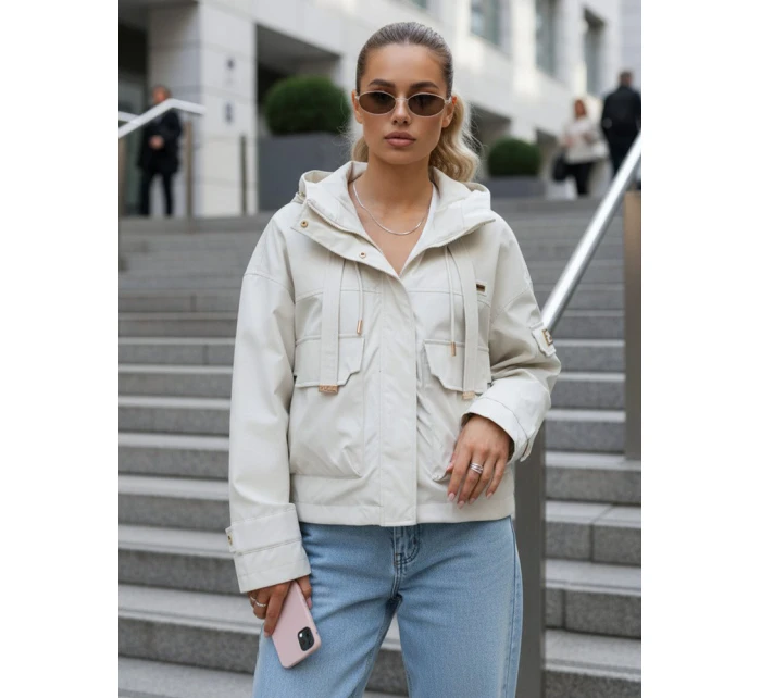 Kurtka przejściowa damska z kapturem i kieszeniami beżowa FashionStreet TY5634