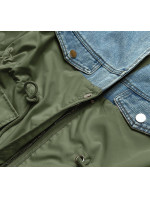 Světle modro-khaki volná džínová bunda z různých spojených materiálů (B9791-50011)