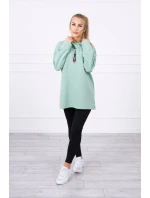 Tmavě mátová tunika na zip s kapucí Oversize