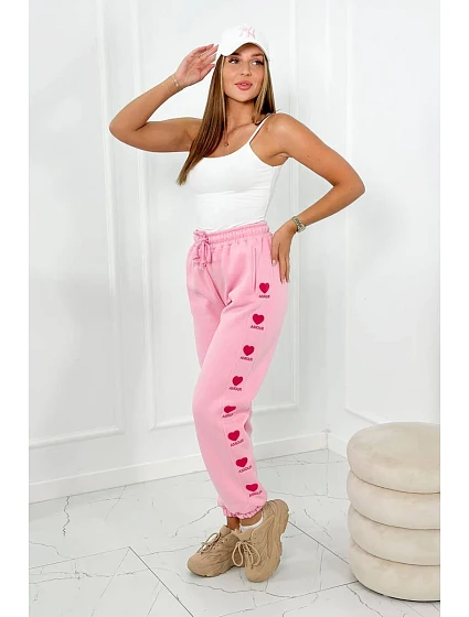 Bavlněné kalhoty Amour růžový