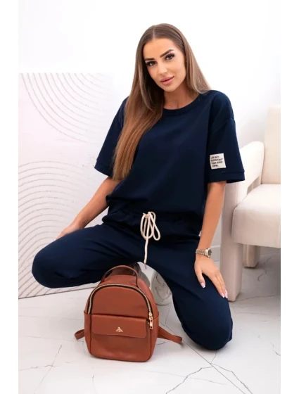 Dámský viskózový komplet s krátkým rukávem a nohavicemi námořnická modř Dámský viskózový komplet s krátkým rukávem a nohavicemi námořnická modř