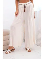 Dámské kalhoty z viskózy se širokými nohavicemi světle béžová