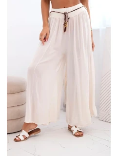 Dámské kalhoty z viskózy se širokými nohavicemi světle béžová